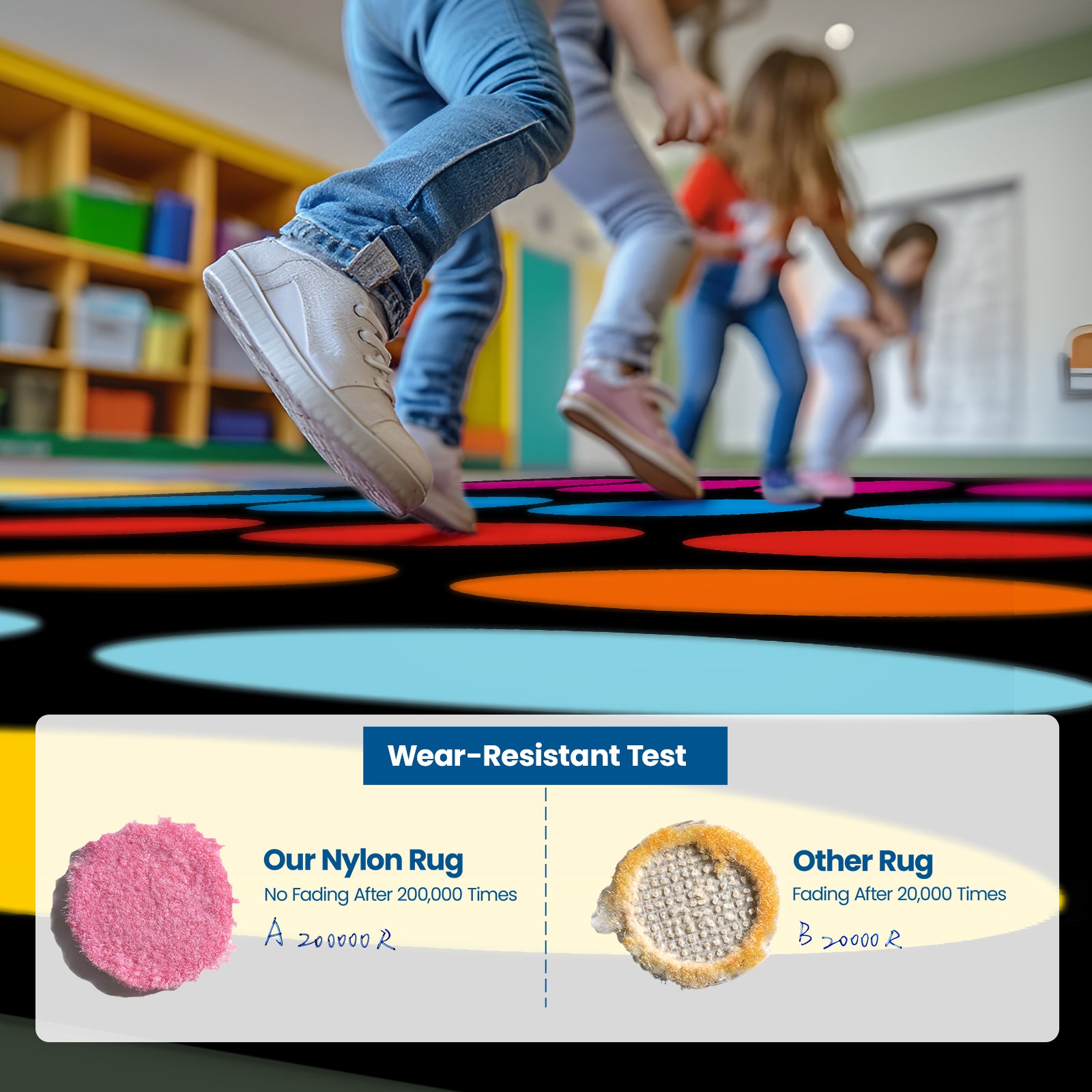 Classroom Rug Stain Resistance Multi-Color Circle Pattern