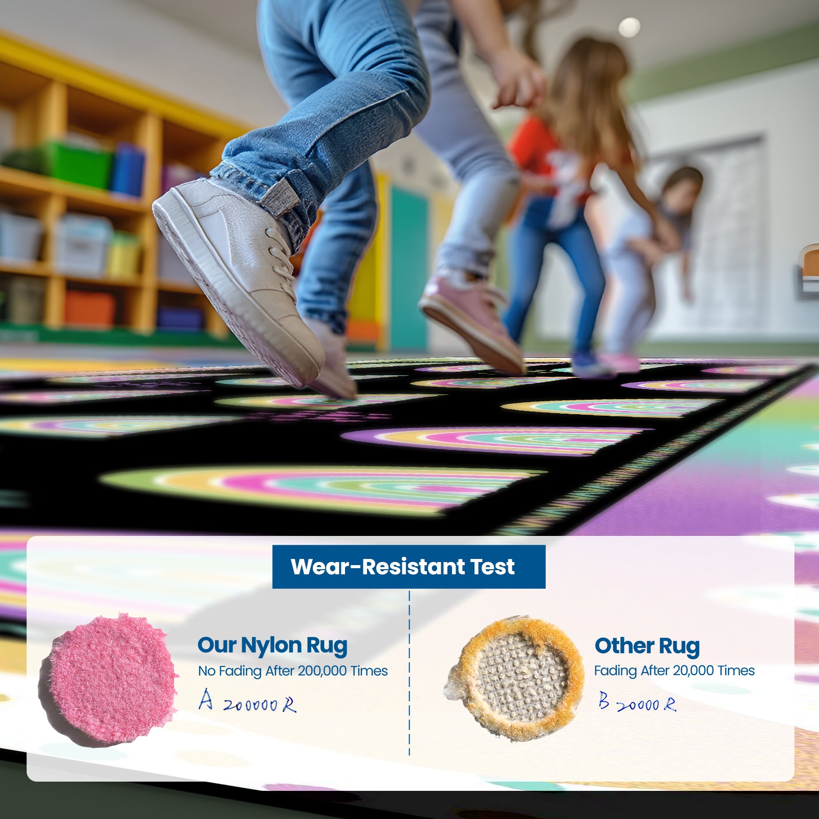 Classroom Rug Stain-Resistant Rainbow Arches Heart