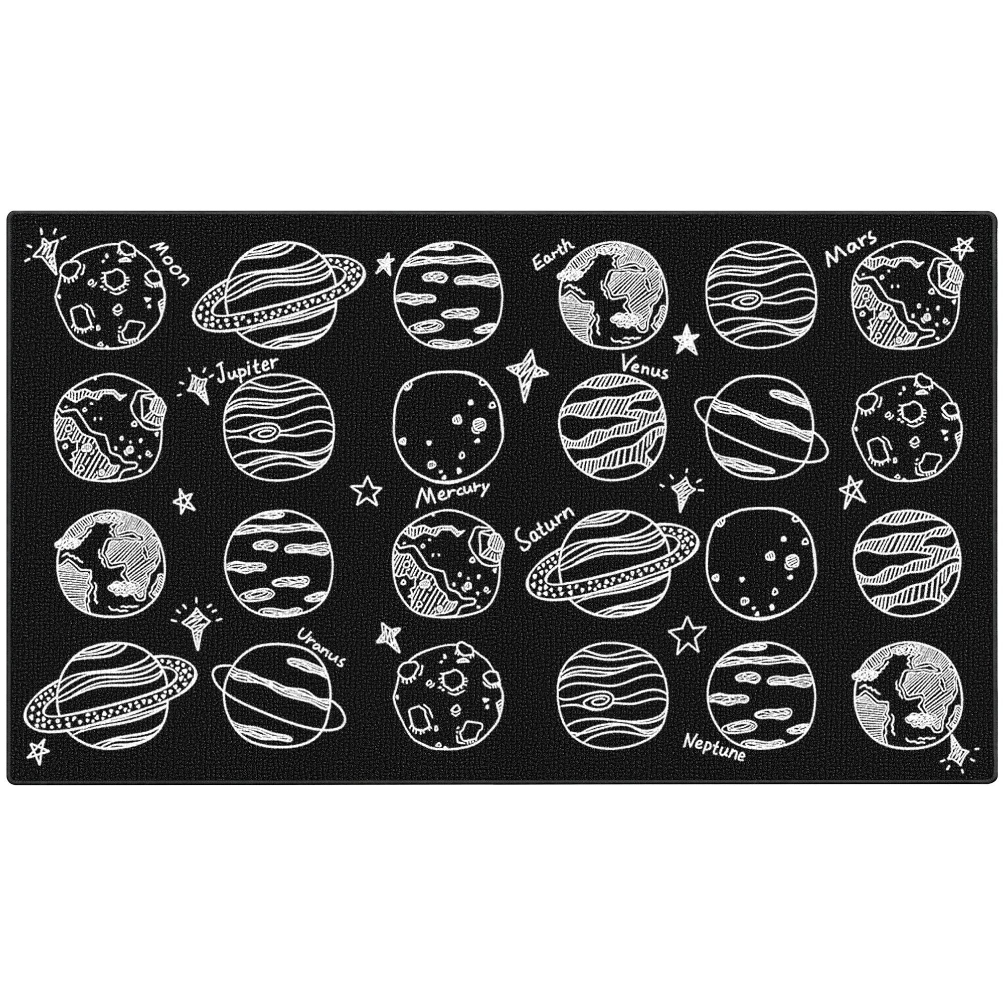Black & White Planet Classroom Rug