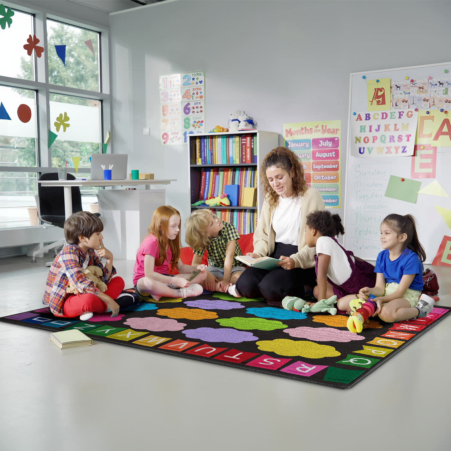 Clouds Alphabet Sit Spots Classroom Rug