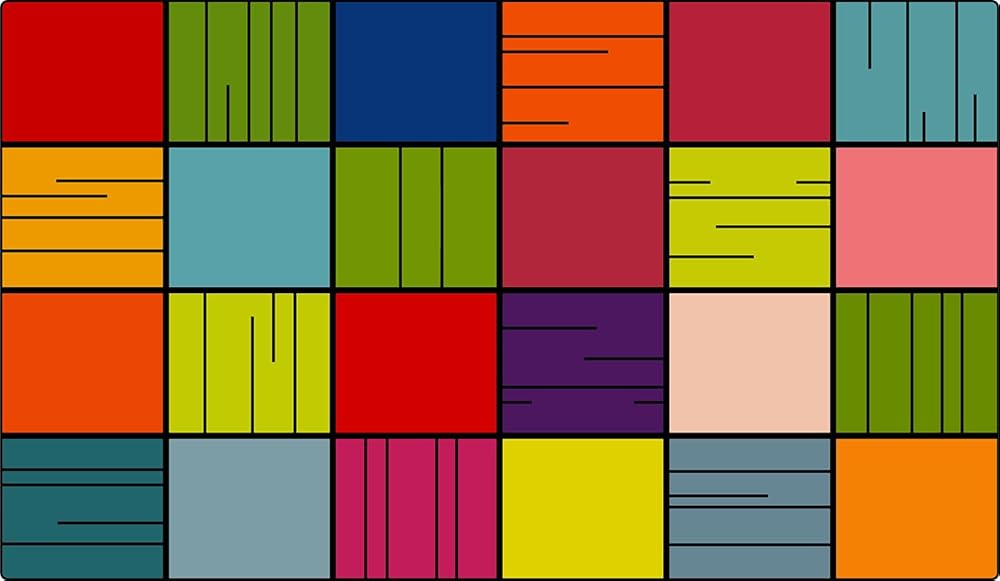 24-Seat Colorful Squares Classroom Seating Rug