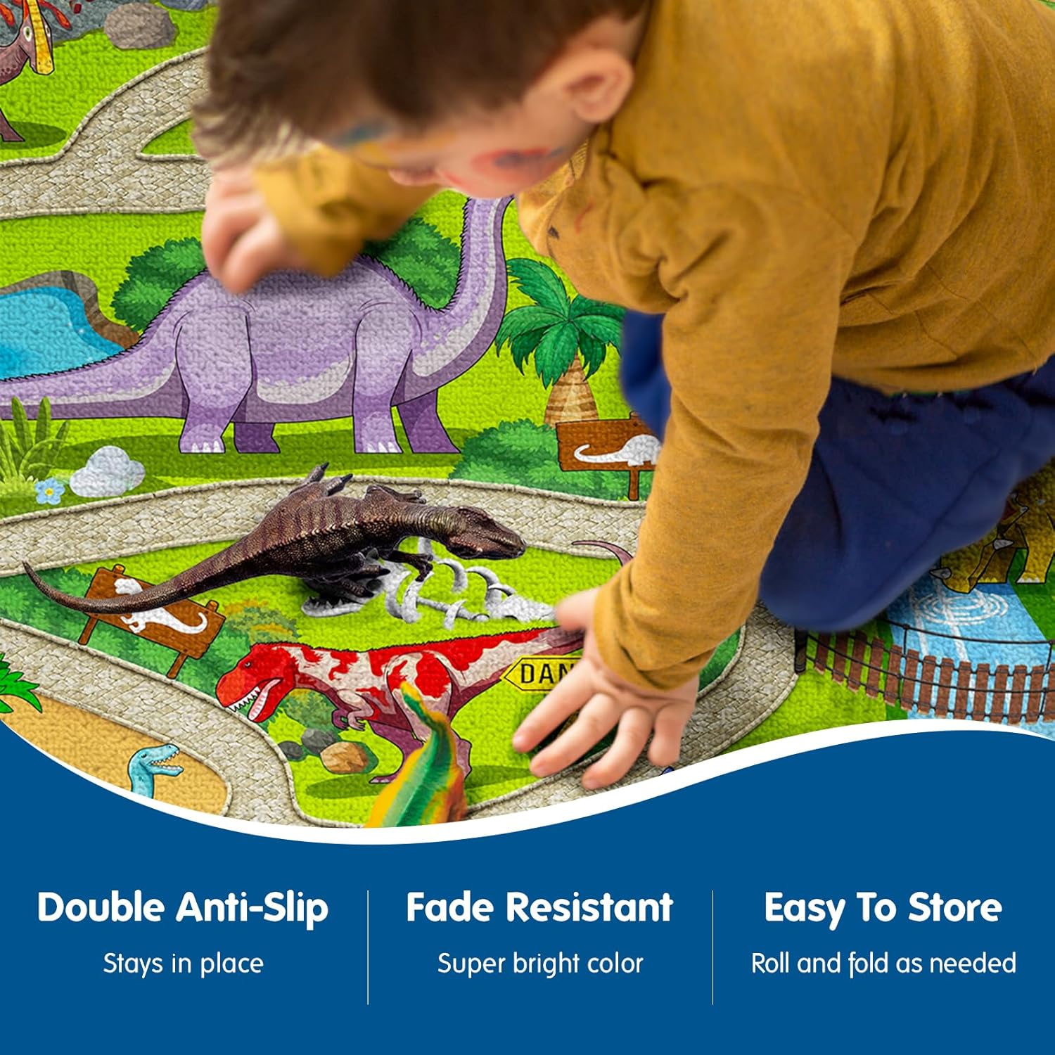 Dinosaur Dino Safari Road Map Explorer Kids Rug