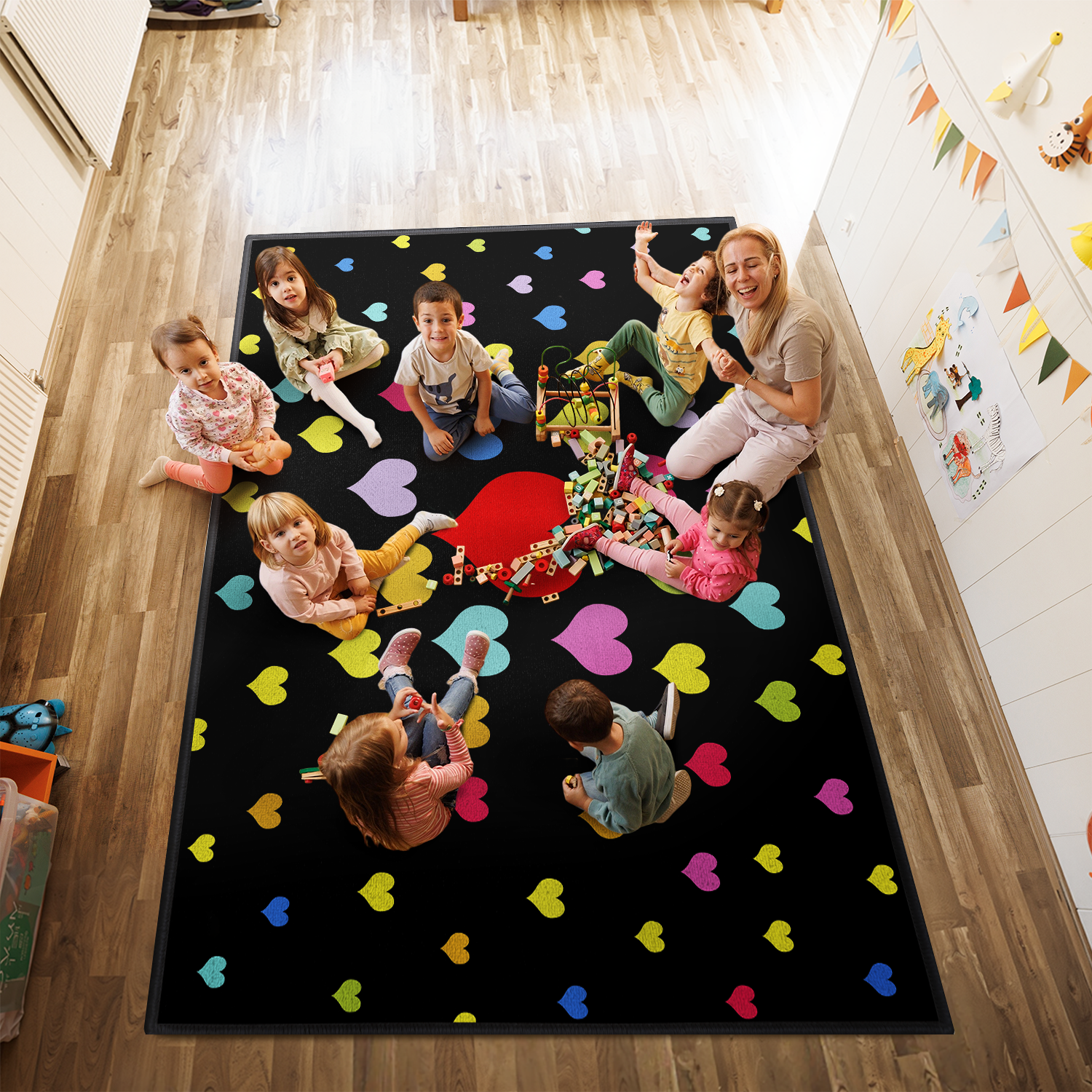 Classroom Rug Large Black Heart Seating