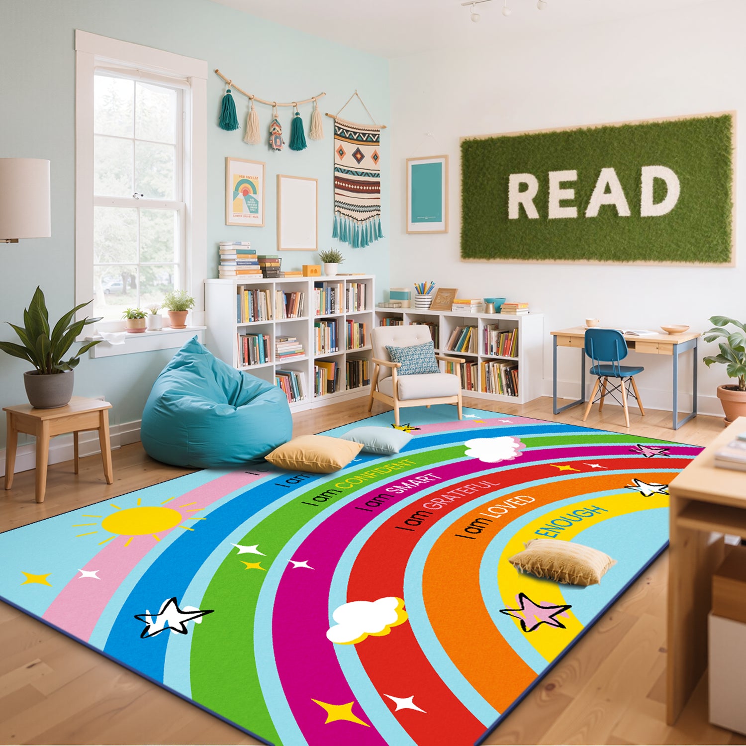 Classroom Rug Stain Resistance Rainbow Confidence