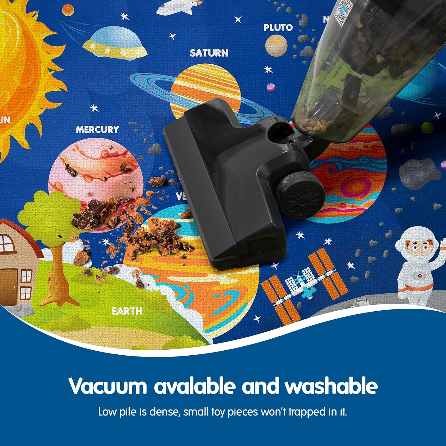 Space Travel Educational Machine Washable Kids Rug
