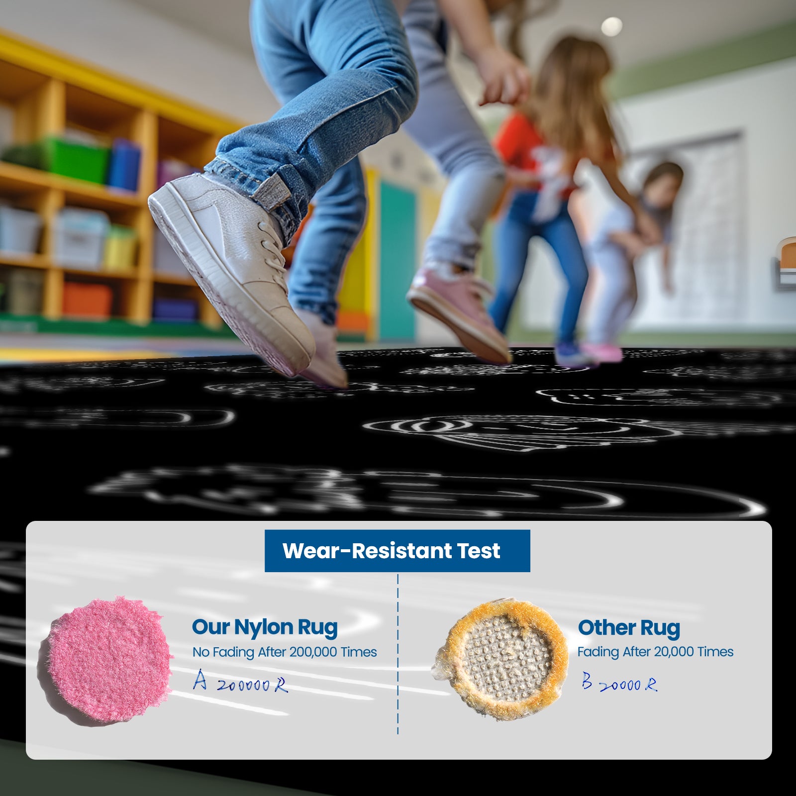 Classroom Rug Fade-Resistant Non-Slip Black Smiley