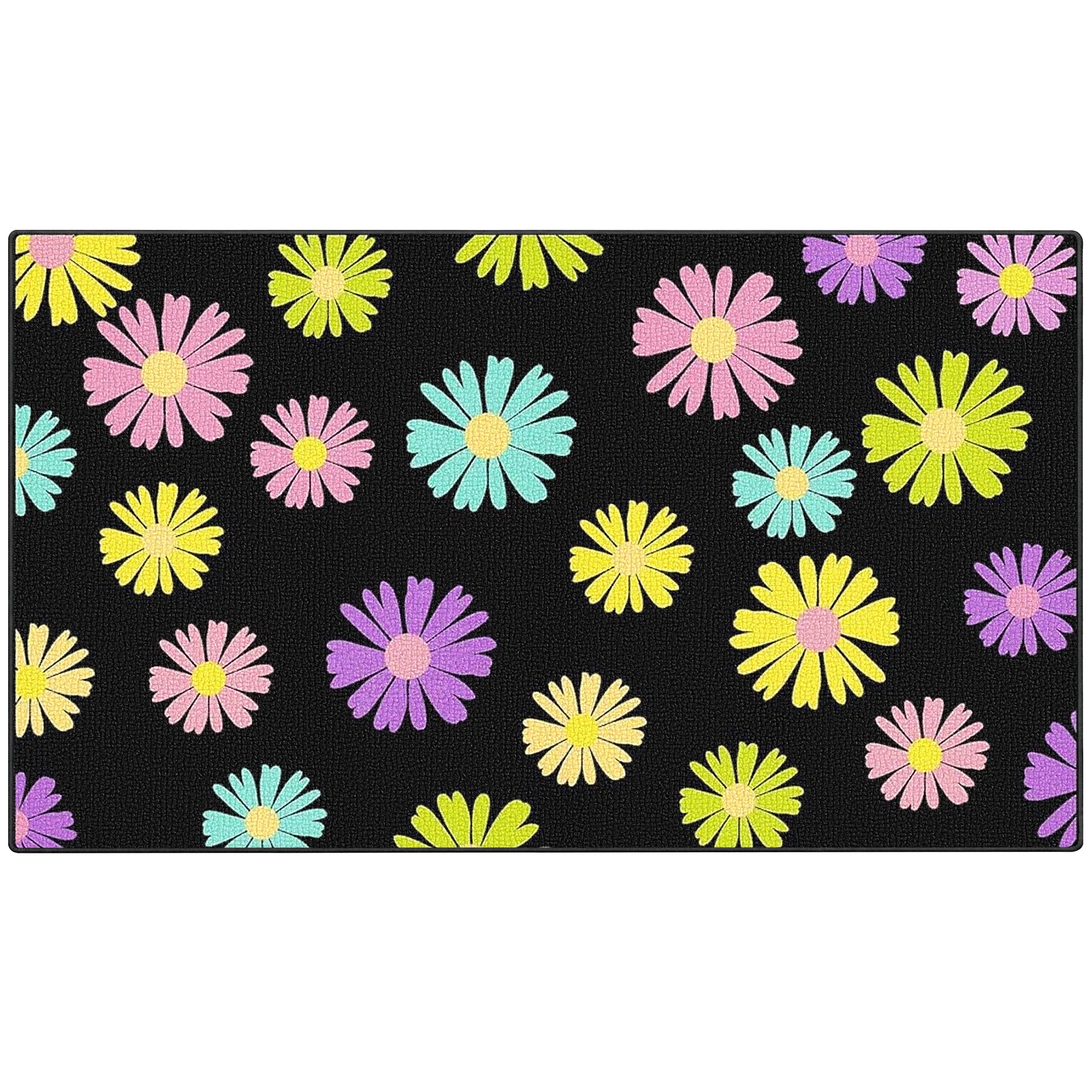 Black Daisy Floral Classroom Rug