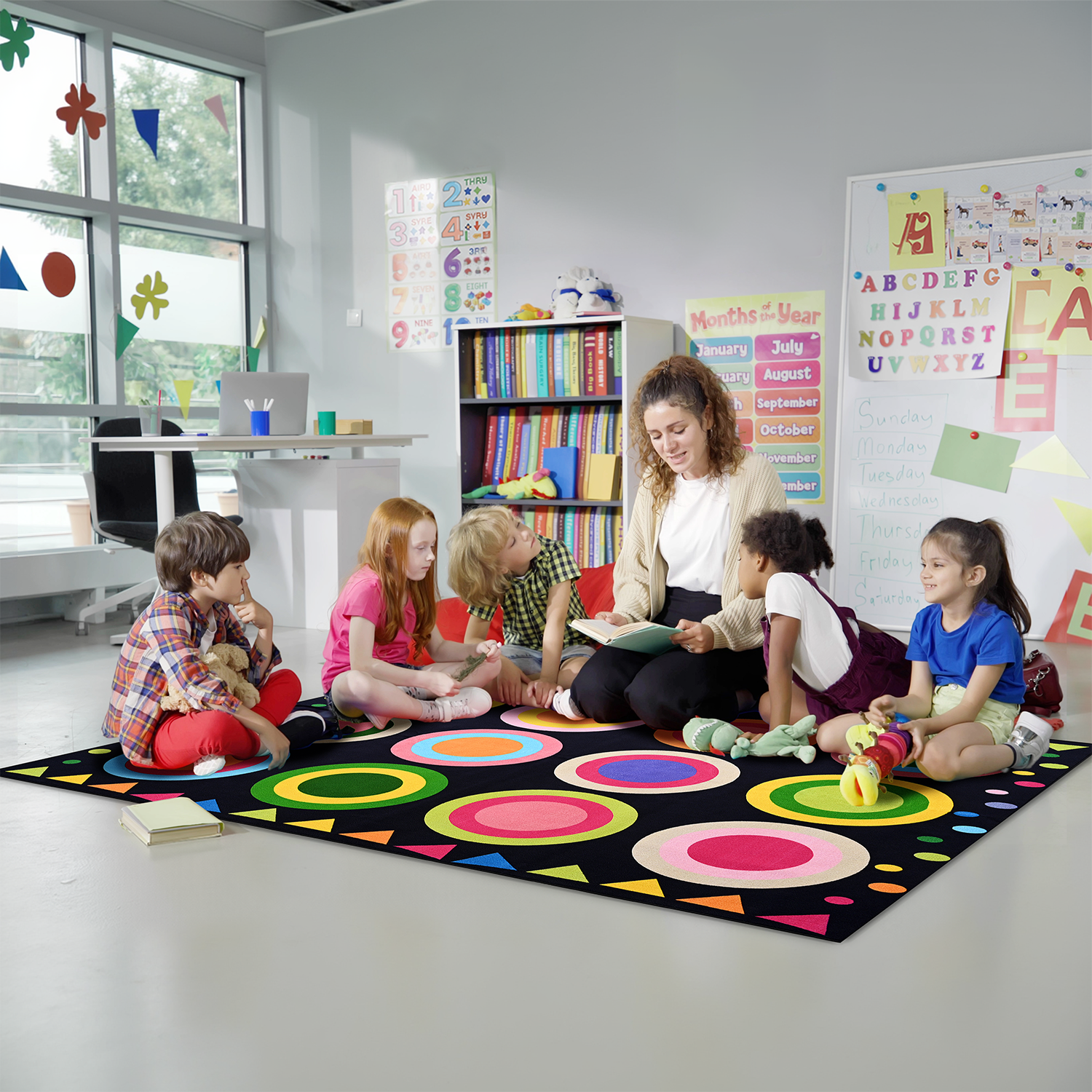 12-Seat Colorful Circle Classroom Seating Rug