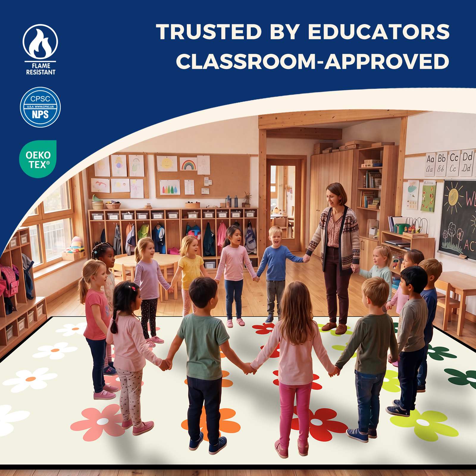 Cream Daisy Classroom Rug