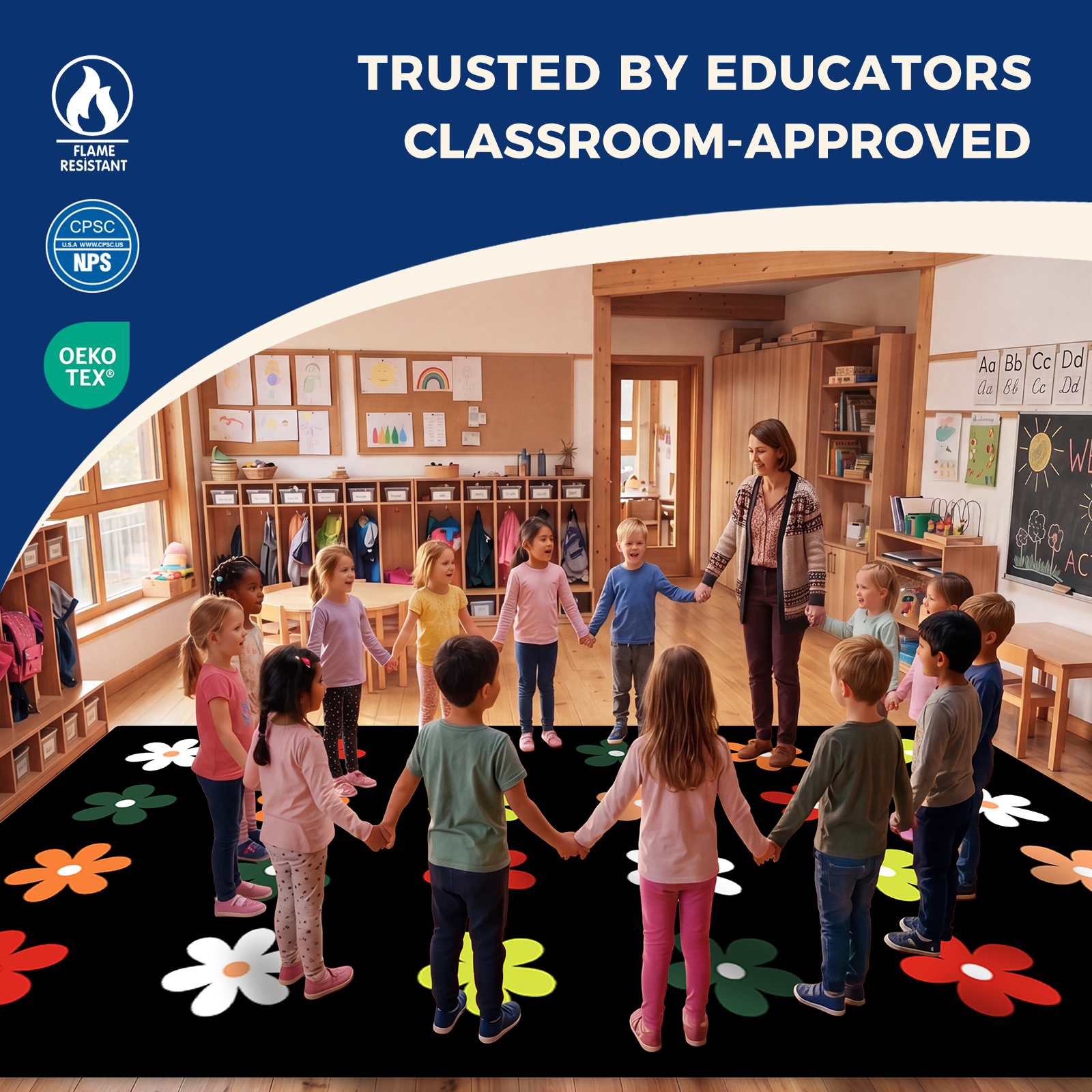 Colorful Daisy Classroom Rug