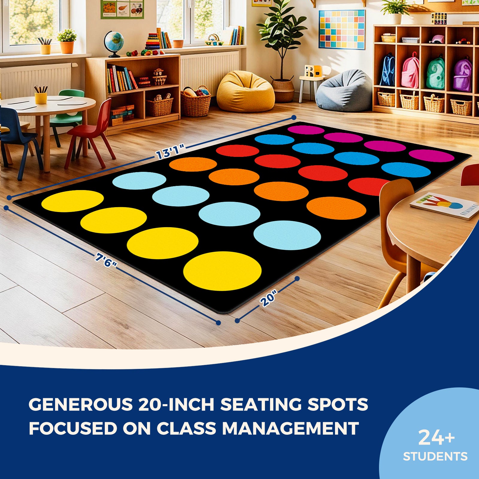 Multi-Color Circles Classroom Seating Rug
