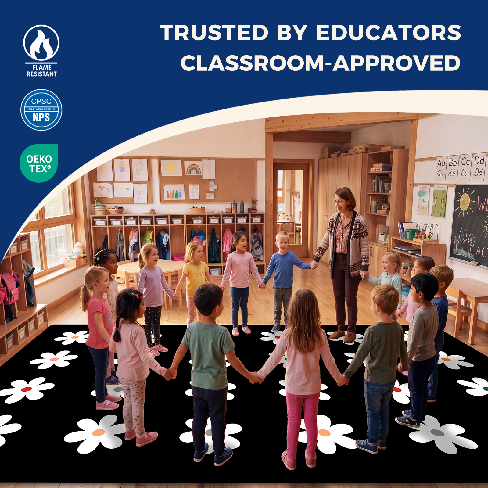 Black Daisy Classroom Rug