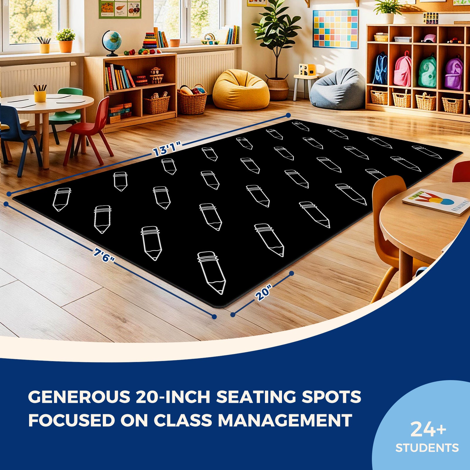 Black and White Pencil Classroom Rug