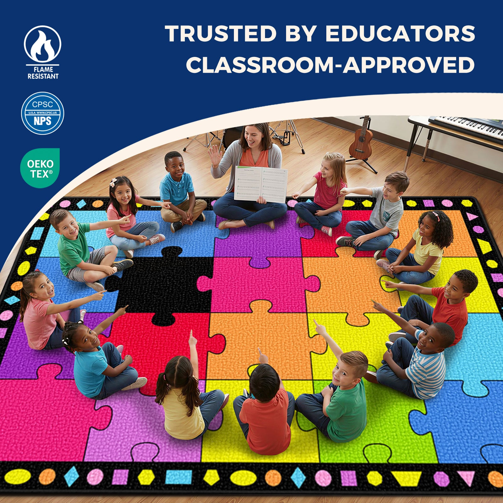 20-Seat Colorful Puzzle Classroom Rug