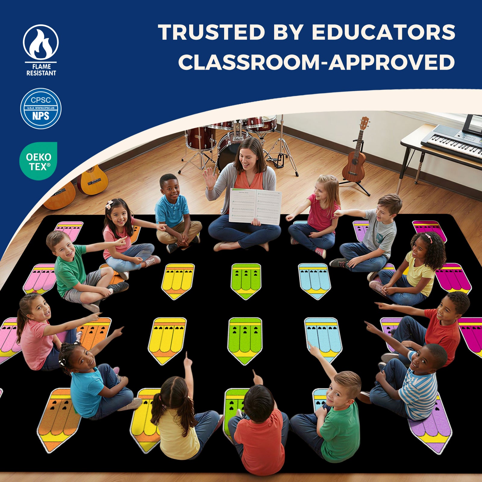 Vertical Pencil Classroom Rug