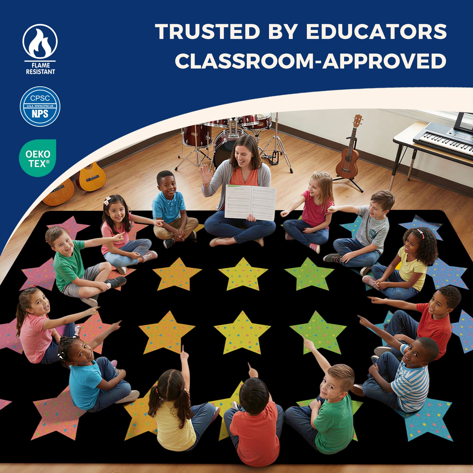 Colorful Star Classroom Rug