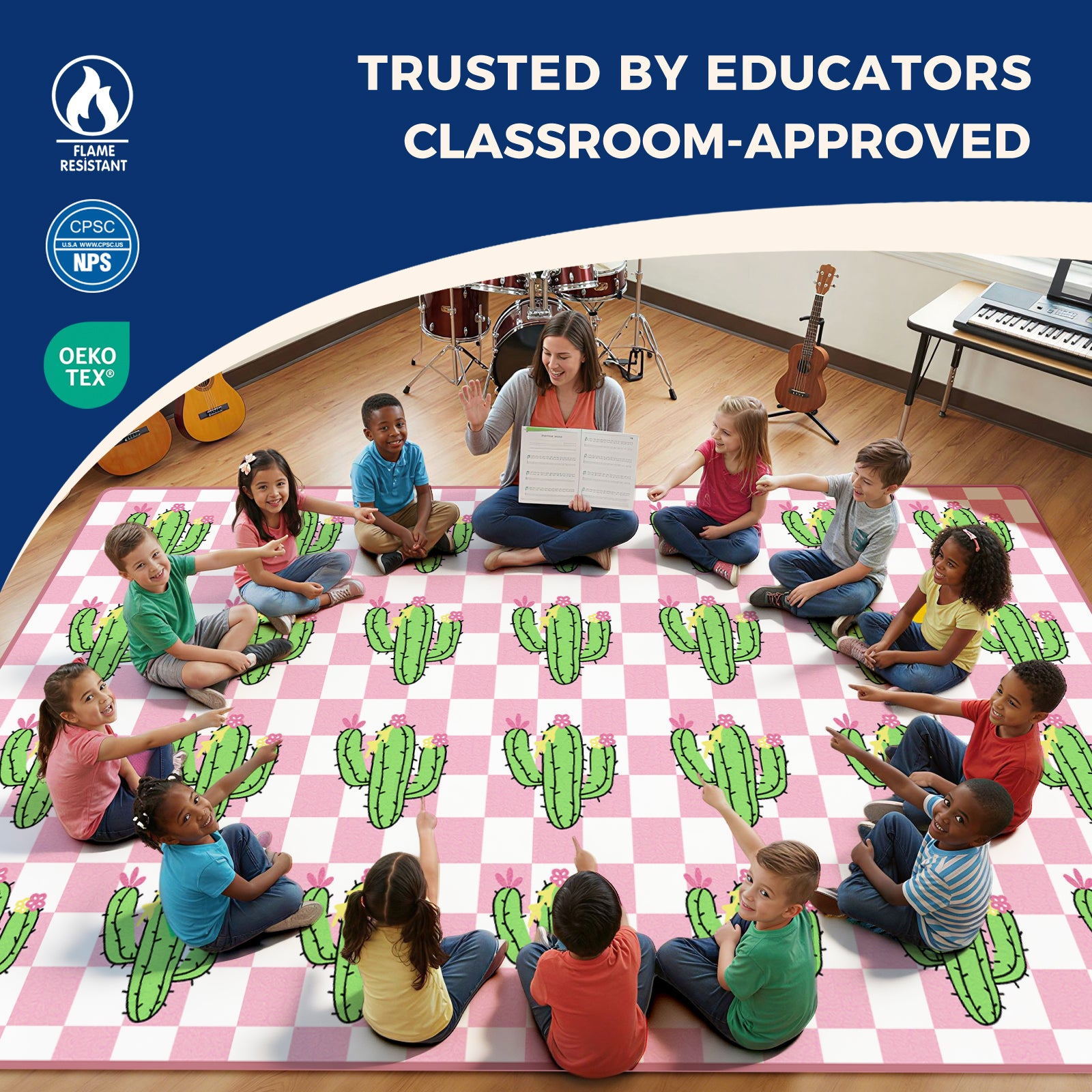 Pink Cactus Classroom Rug