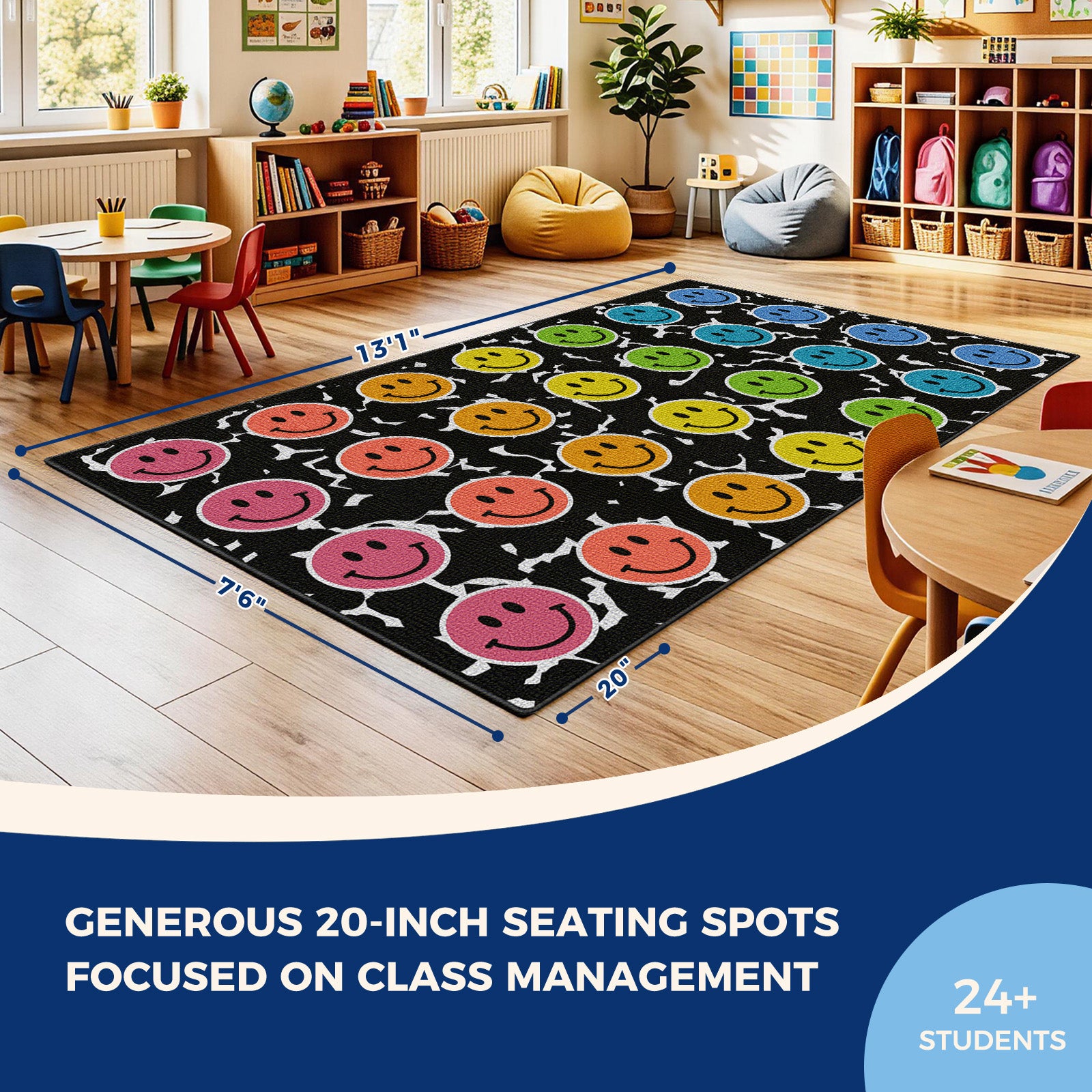 Rainbow Smiley Face Classroom Rug