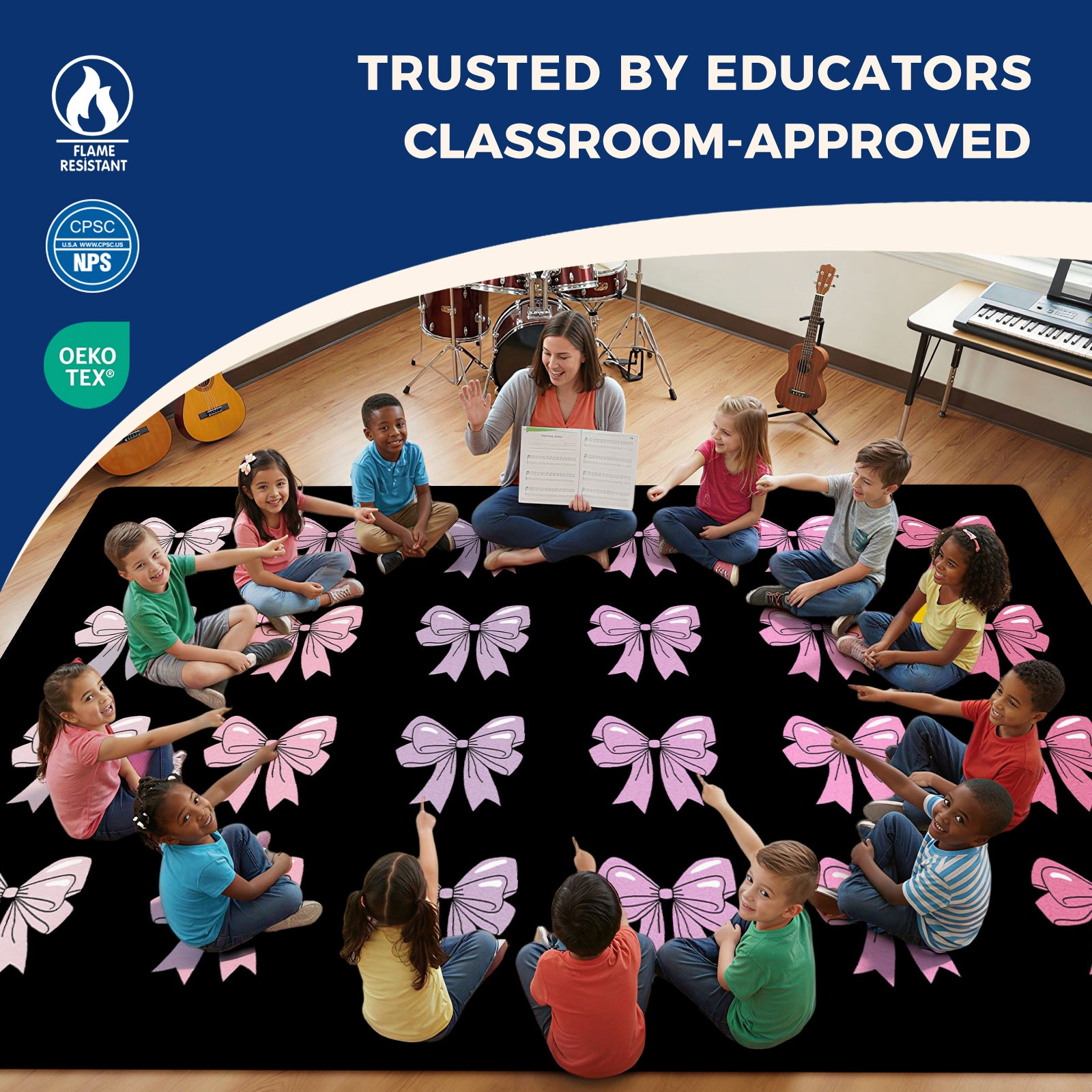 Pink Bow Classroom Rug