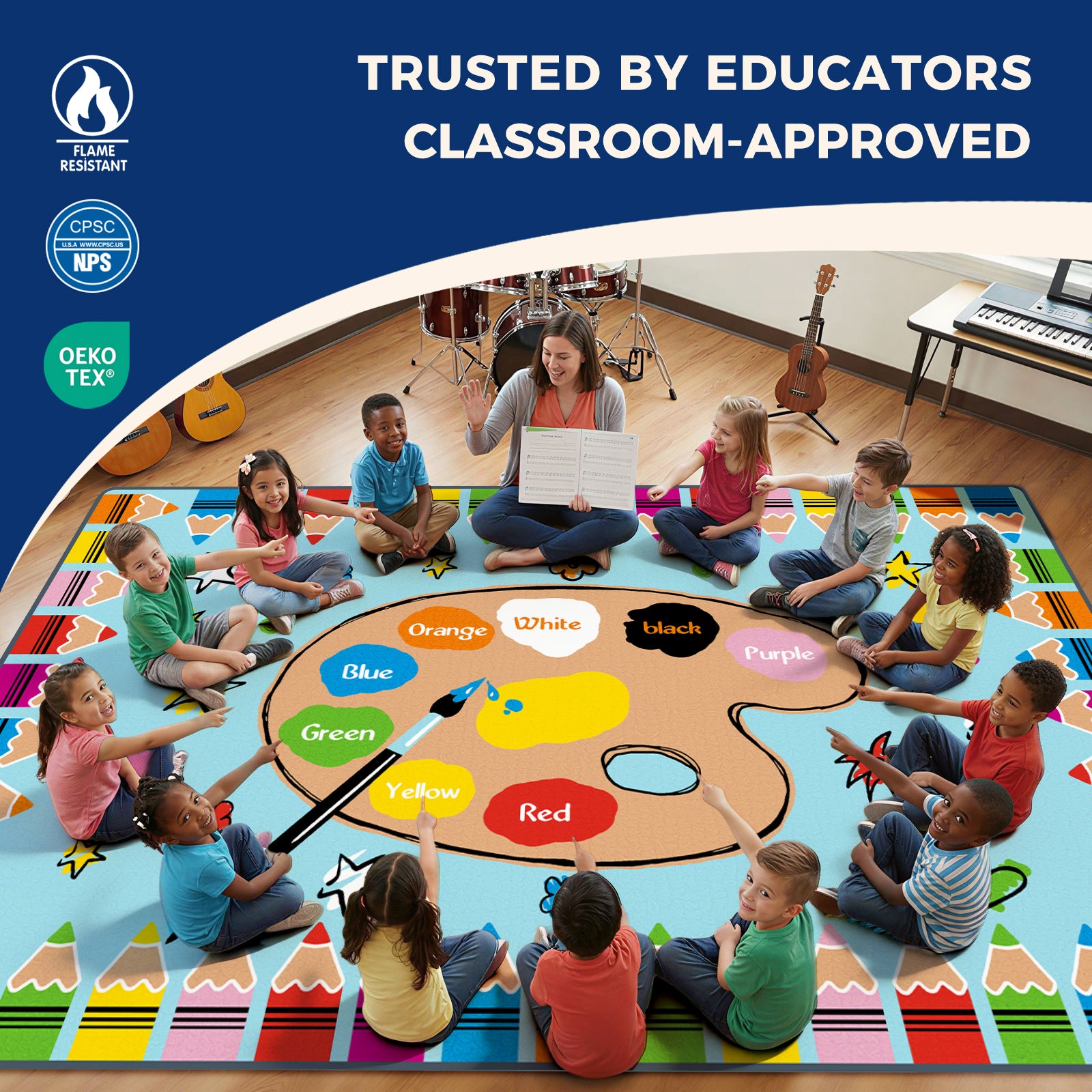 Colorful Crayons Classroom Rug