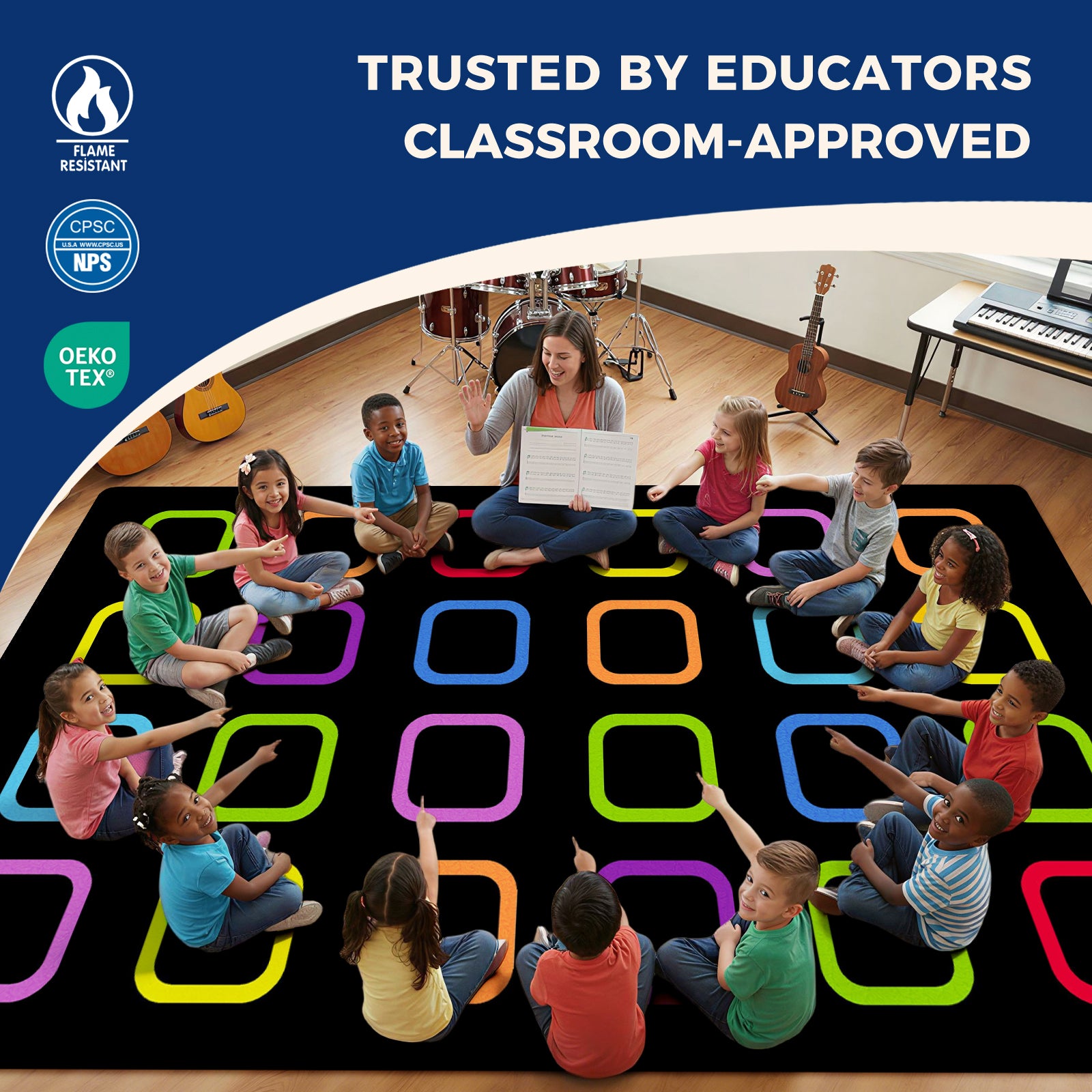Colorful Squares Classroom Seating Rug