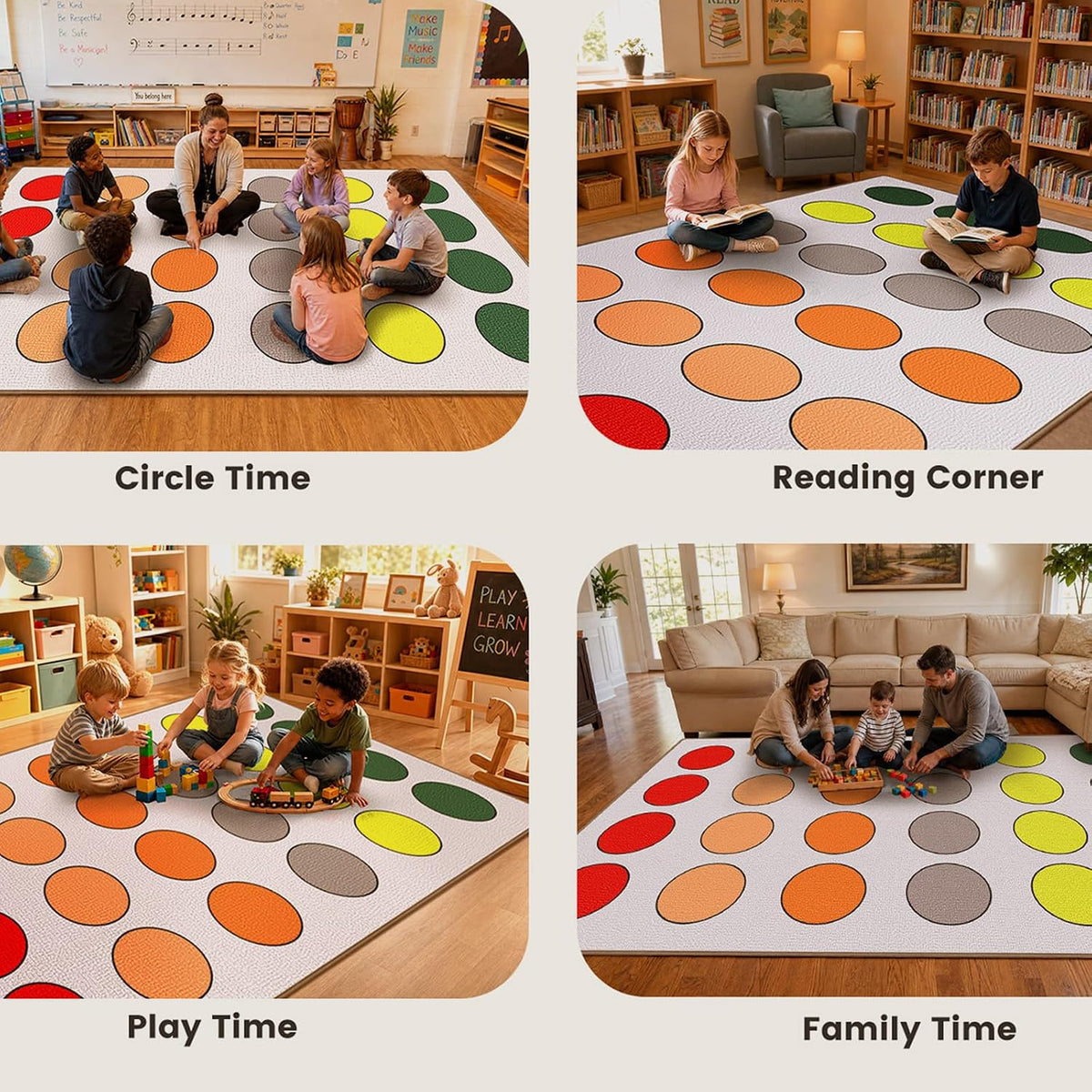 Calm Circles 24-Spot Classroom Rug