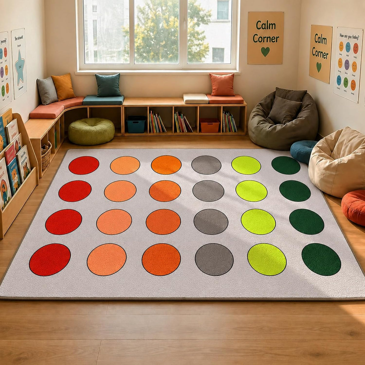 Calm Circles 24-Spot Classroom Rug