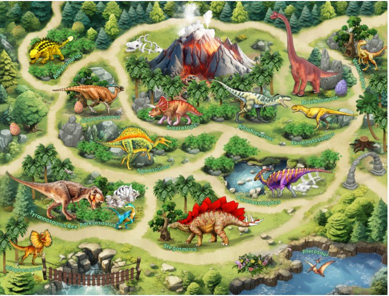 3D Dinosaur World Adventure Map Kids Rug