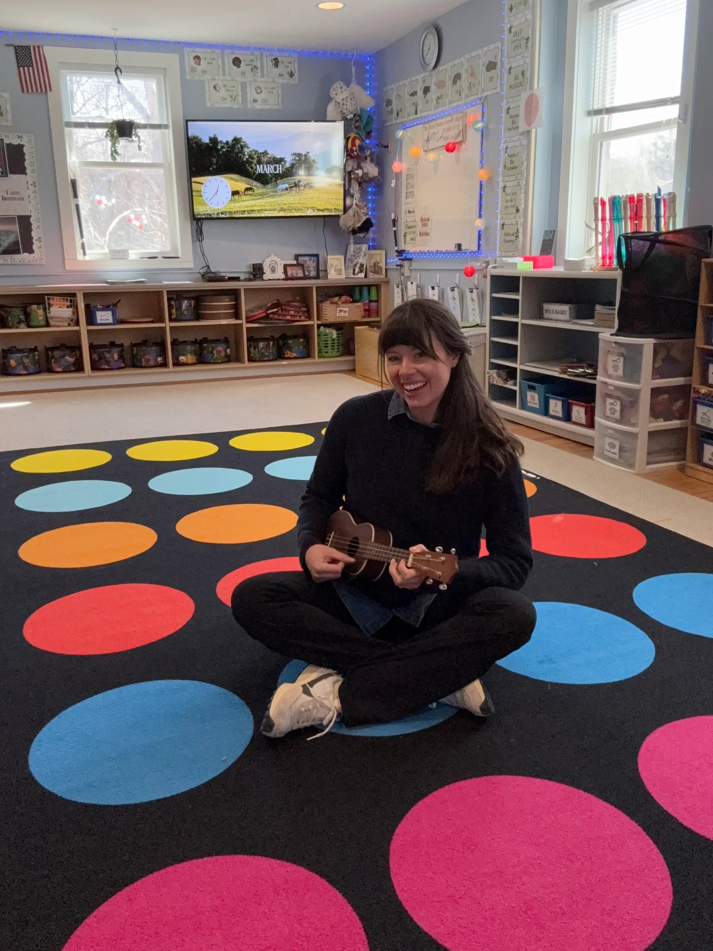 Multi-Color Circles Classroom Seating Rug