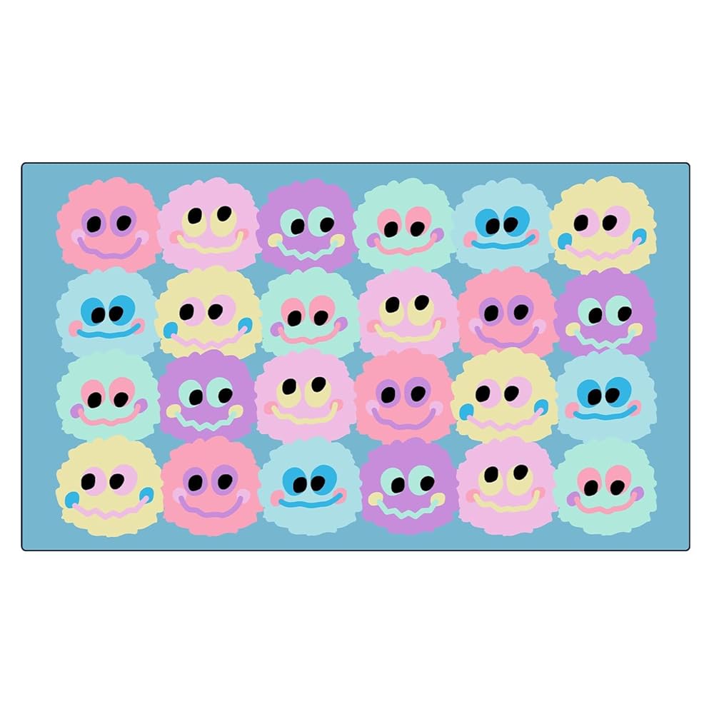 Pastel Plush Smileys Educational Classroom Rug