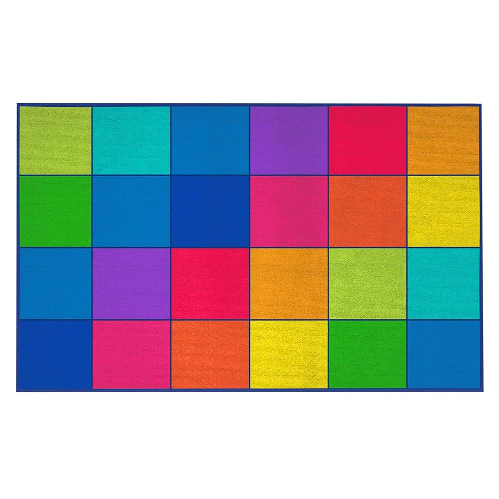 Rainbow Squares Educational Classroom Rug