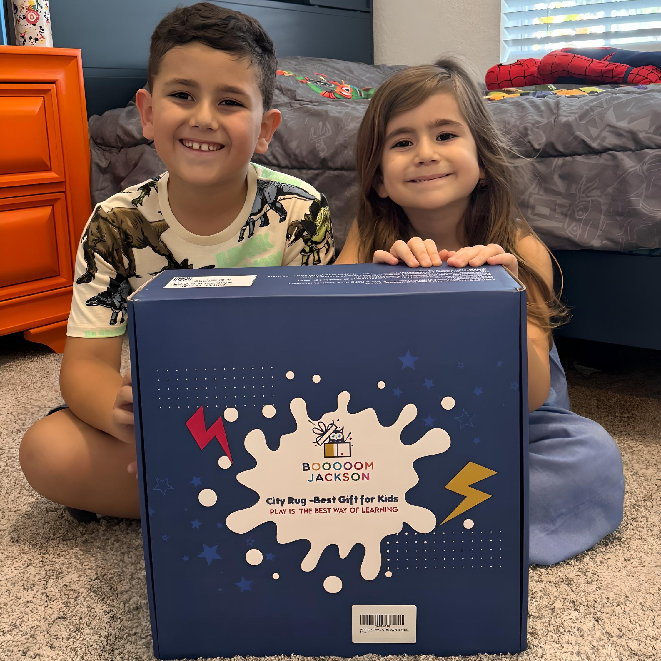 Gift-ready box with classroom rugs and kids rugs