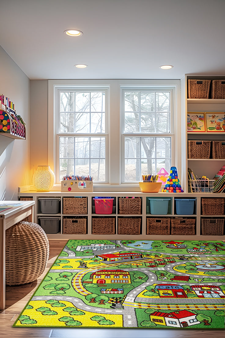 Kids rugs for colorful playroom spaces