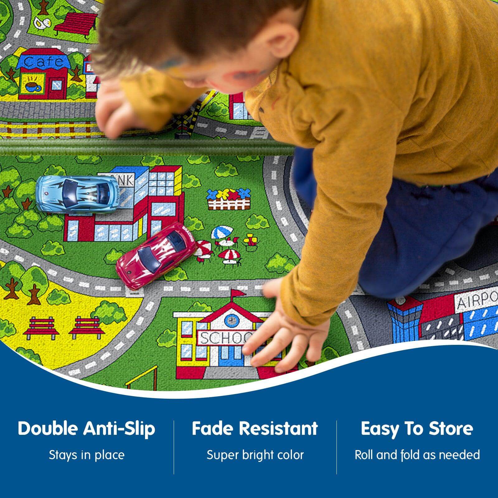 Pack 2 Kids Rug Car Rug Play Mat for Toy Cars Road Rug,Non Slip Kids Play Rug for Playroom Bedroom Boys Children Toddlers,Kids Carpet Playmat Rug,Fun Play Area Rug 05
