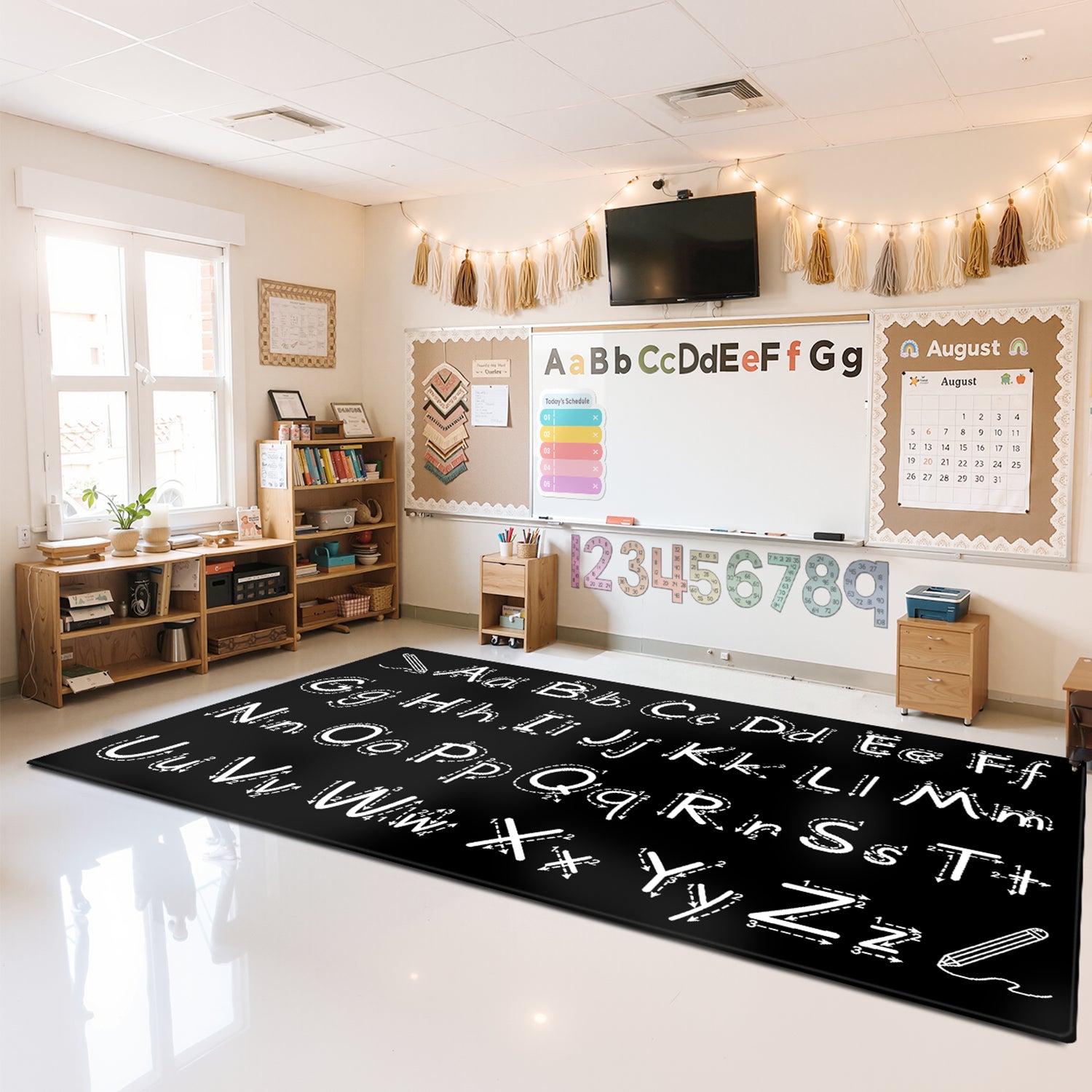 Classroom Rug Stain Resistance Black Alphabet Spelling By Booooom Jackson