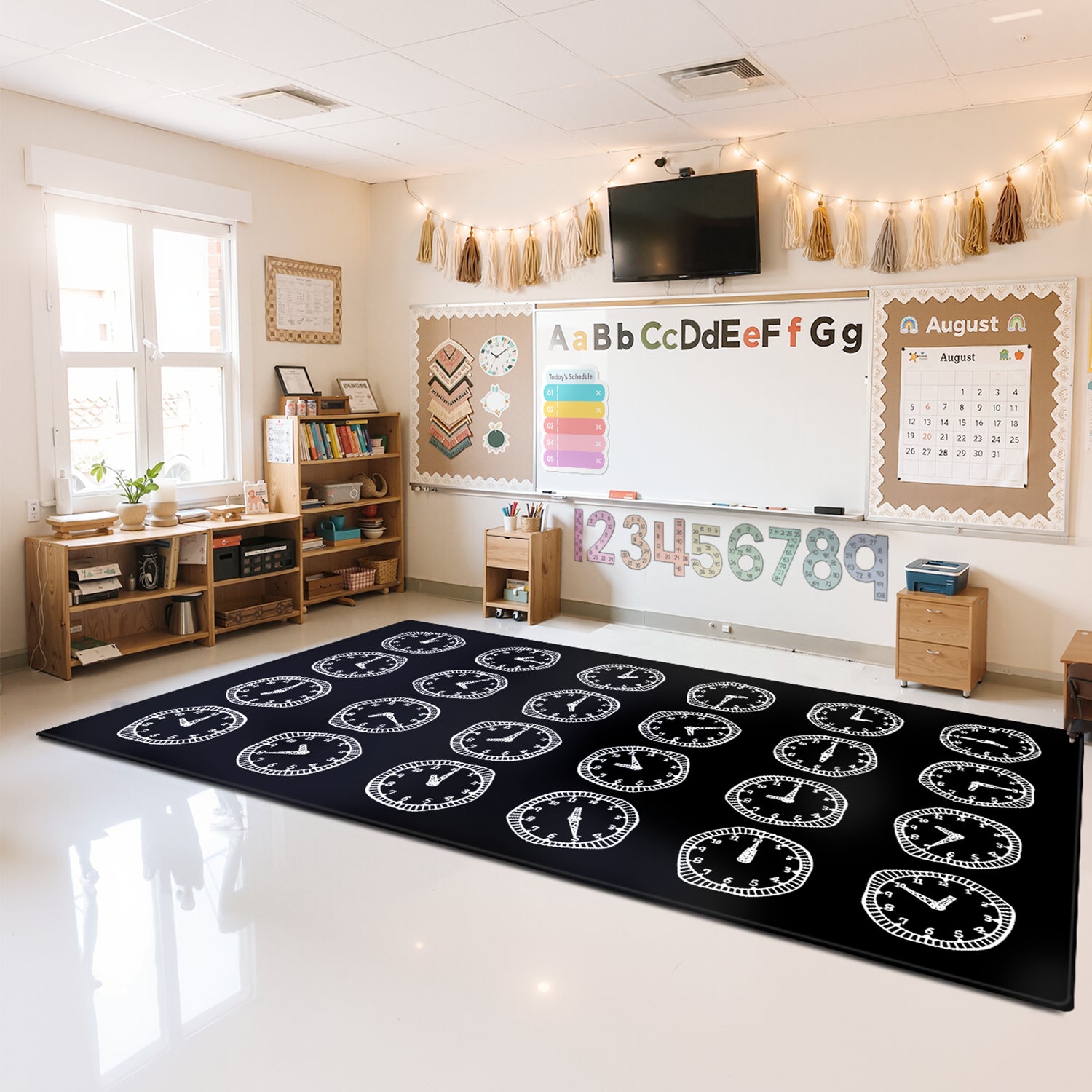 Classroom Rug Stain Resistance Black White Clock By Booooom Jackson