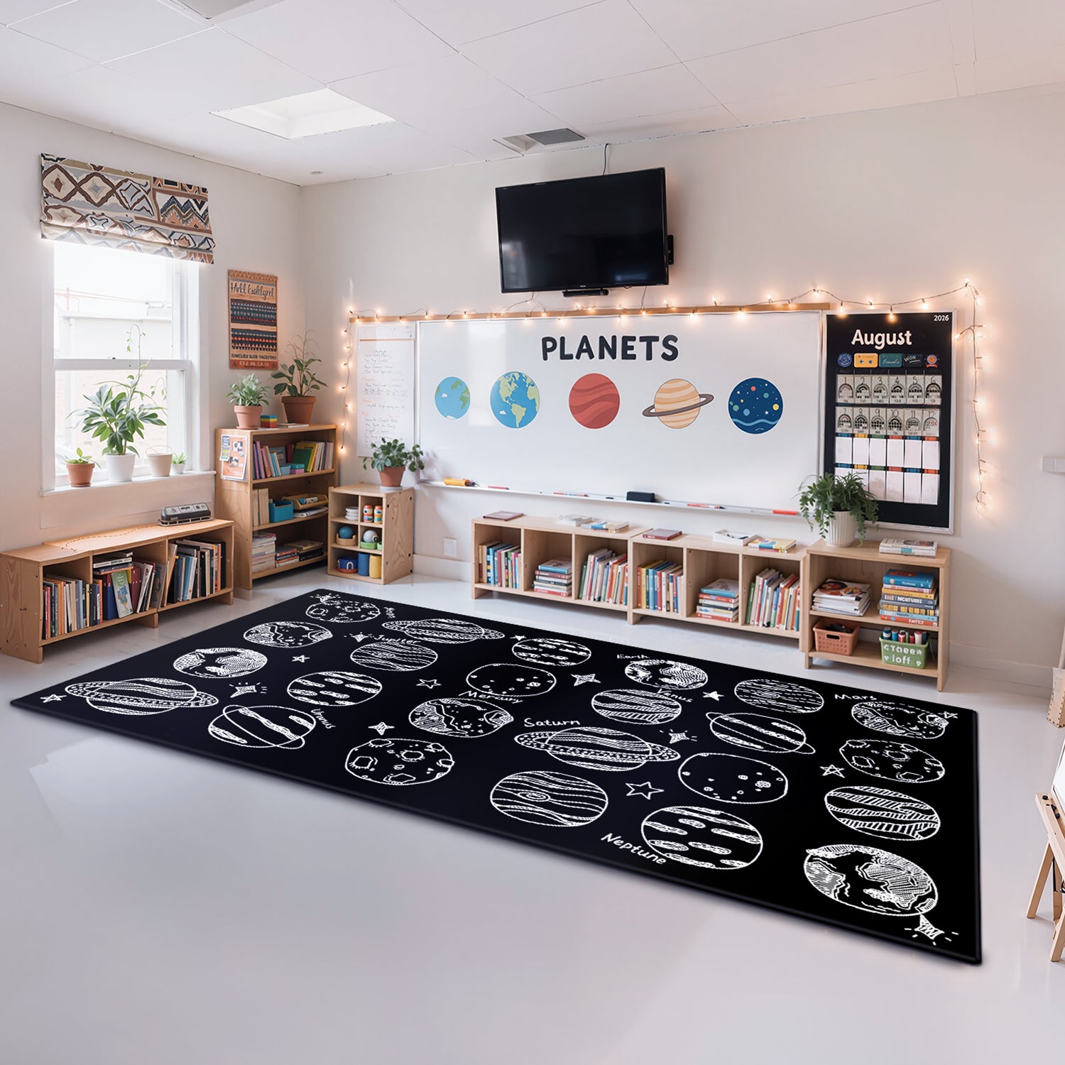 Classroom Rug Stain Resistance Black & White Planet By Booooom Jackson