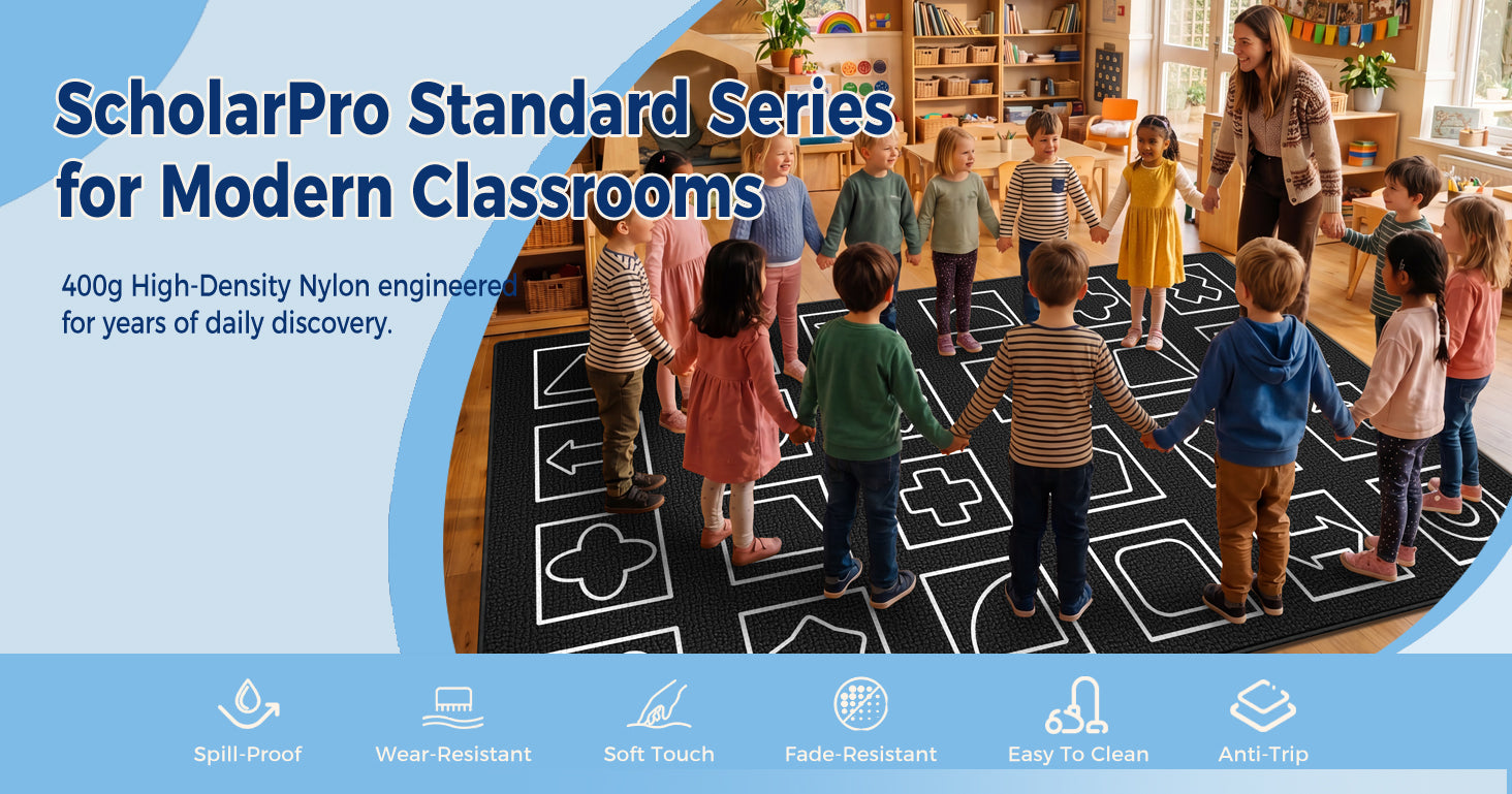 Black and White Geometry Classroom Rug classroom rug scene image 8