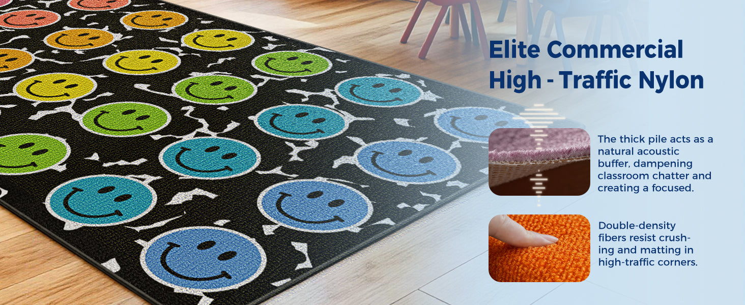 Rainbow Smiley Face Classroom Rug classroom rug scene image 9