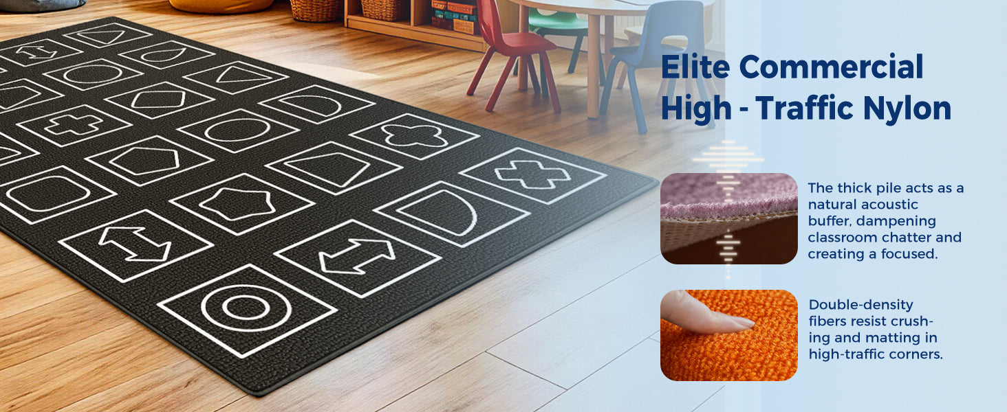 Black and White Geometry Classroom Rug classroom rug scene image 9