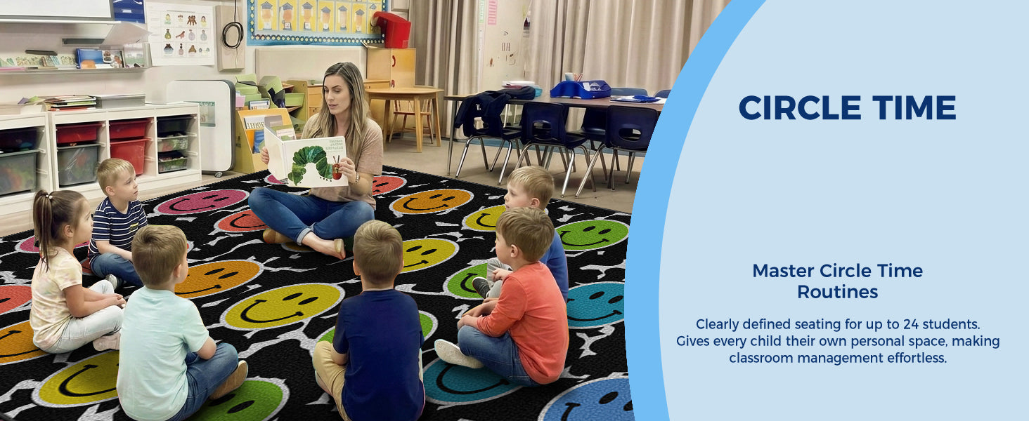 Rainbow Smiley Face Classroom Rug classroom rug scene image 11