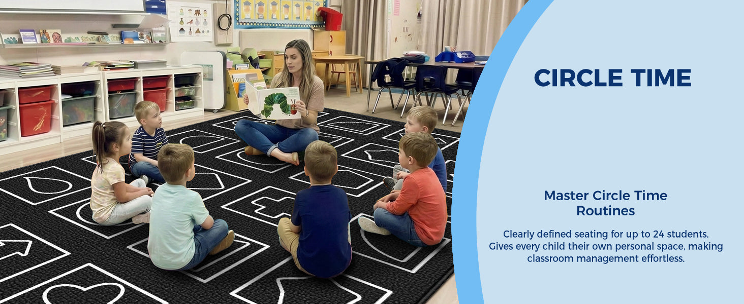 Black and White Geometry Classroom Rug classroom rug scene image 11