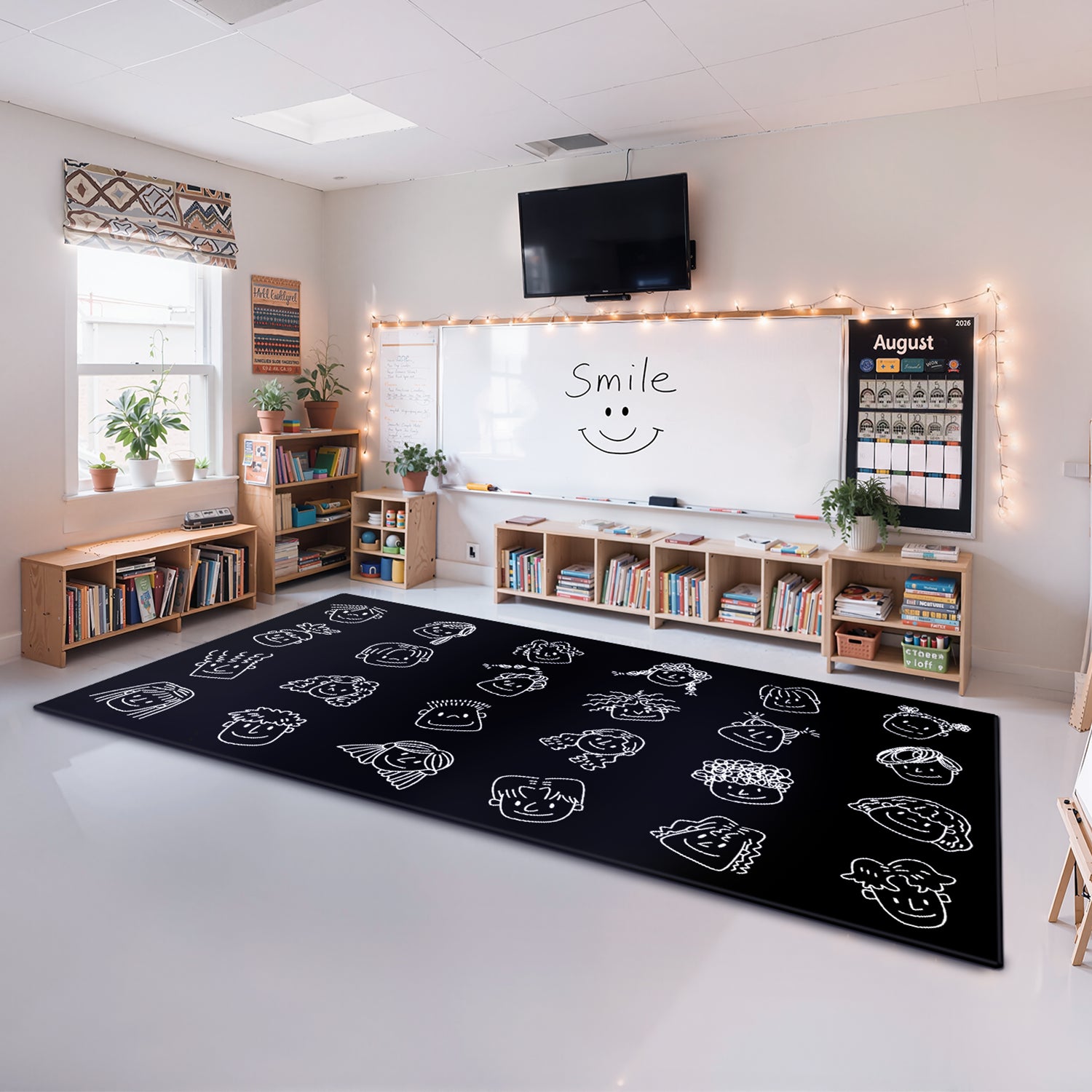 Classroom Rug Stain Resistance Black Smiley By Booooom Jackson
