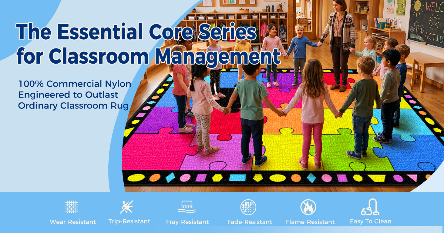 20-Seat Colorful Puzzle Classroom Rug classroom rug scene image 8