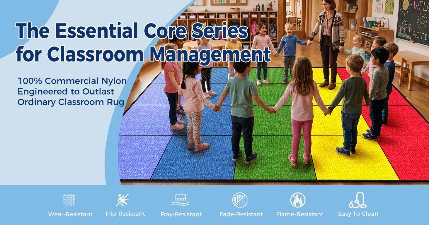 20-Seat Five-Color Grid Classroom Rug classroom rug scene image 8