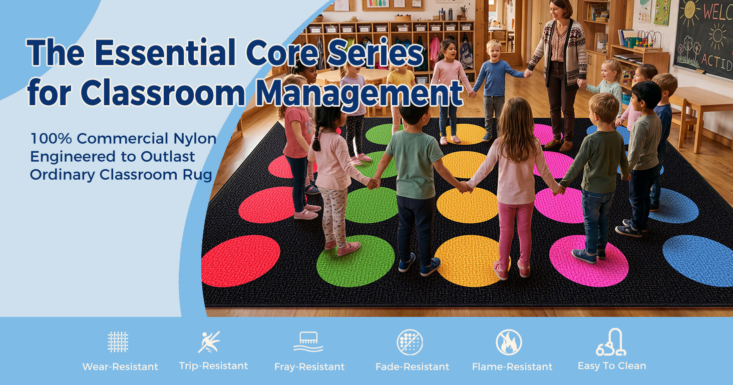 20-Seat Color Dot Classroom Rug classroom rug scene image 8