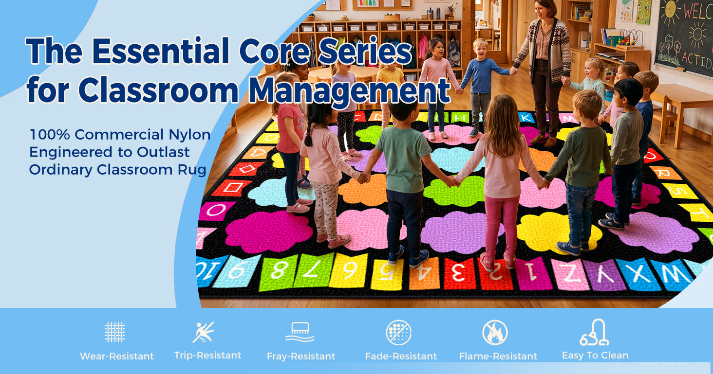 20-Seat Colorful Cloud Alphabet Classroom Rug classroom rug scene image 8