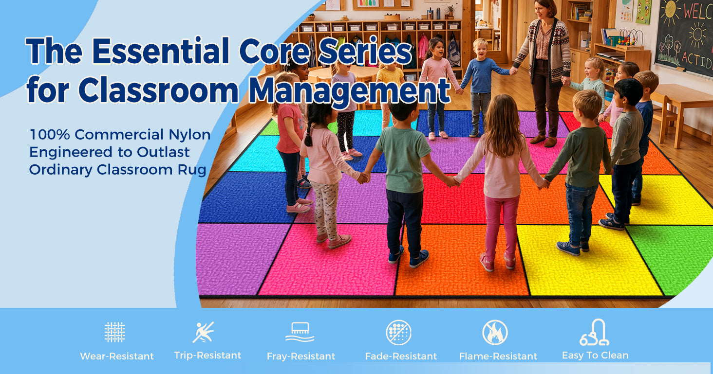 20-Seat Multicolor Square Classroom Rug classroom rug scene image 8