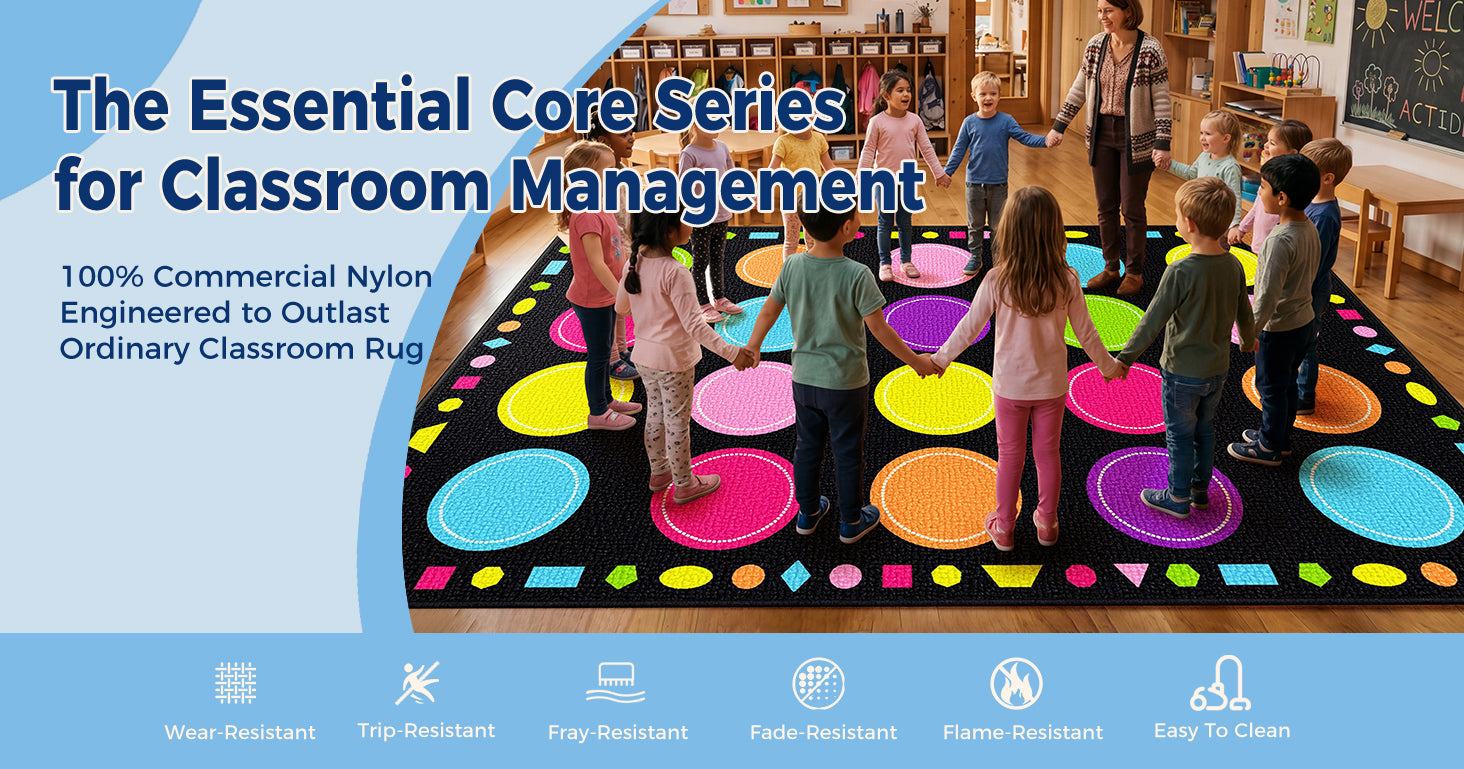 20-Seat Macaron Dot Classroom Rug classroom rug scene image 8