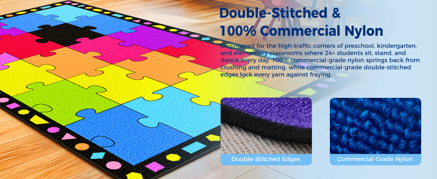 20-Seat Colorful Puzzle Classroom Rug classroom rug scene image 9